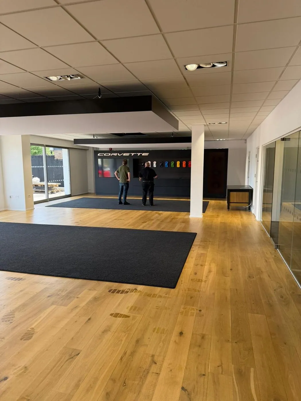Car showroom floor cleaned