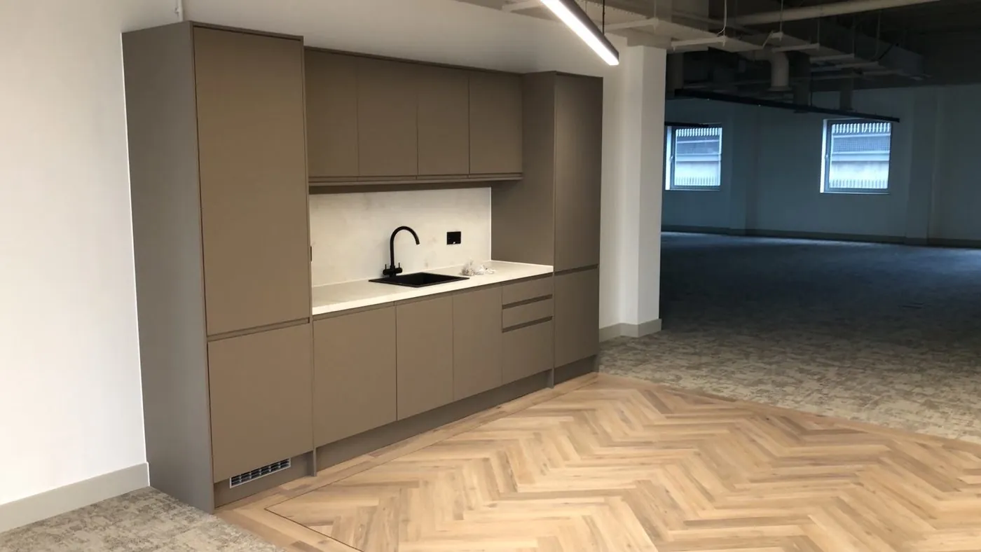 Office tea point cleaned to handover standard